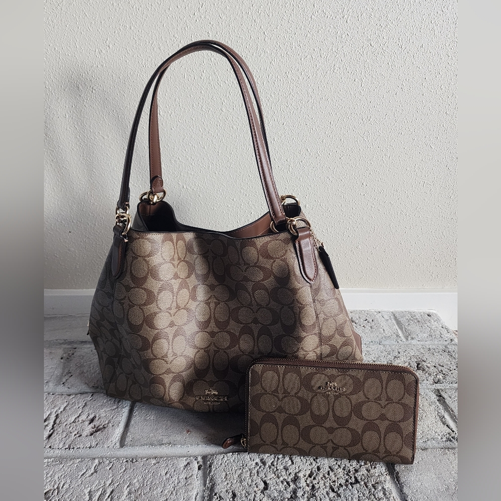 Coach Brown Hallie Monogram Shoulder Bag